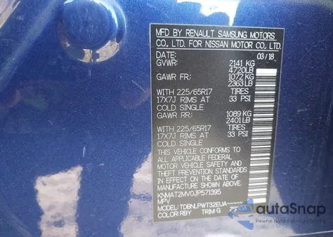 2018 Nissan Rogue S из США, поврежденный, VIN KNMAT2MV0JP571395